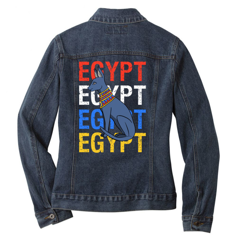 Egypt Cat Ladies Denim Jacket | Artistshot