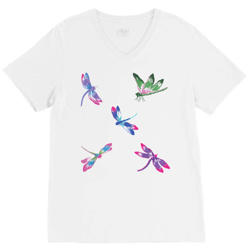 Dragonflies Machine Embroidery T Shirt V-neck Tee | Artistshot