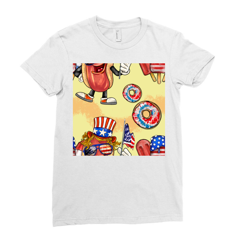 Patriotic Hotdog Ice Cream Donat Ladies Fitted T-Shirt by BundleAndBundleShop | Artistshot