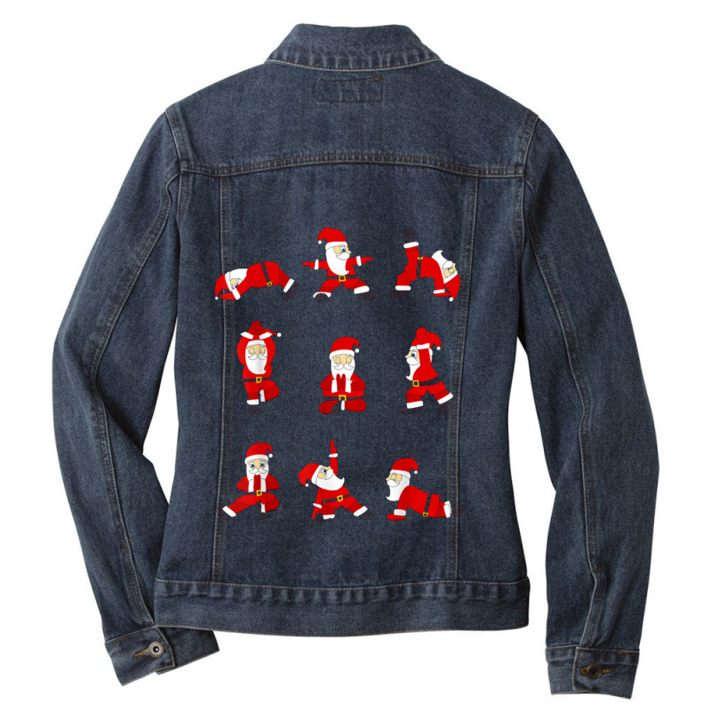 Funny Santa Christmas Yoga Positions Ladies Denim Jacket by saterseim | Artistshot