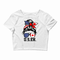 Messy Bun Useh American Canadian Canada Day Mom T Shirt Crop Top | Artistshot