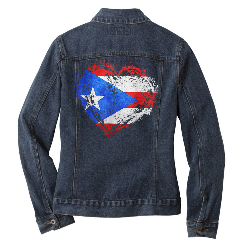 Puerto Rican Flag Vintage Puerto Rico Heart Valentines Day T Shirt Ladies Denim Jacket | Artistshot