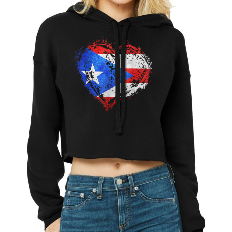 Puerto Rican Flag Vintage Puerto Rico Heart Valentines Day T Shirt Cropped Hoodie | Artistshot