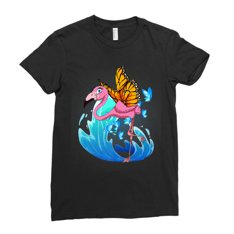 Flamingo Exotic Bird Lover Insect Zoo Animal Butterfly Pink Flamingo Ladies Fitted T-Shirt by criticizematter | Artistshot