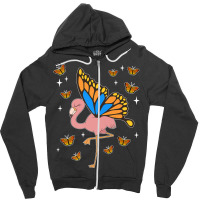 Flamingo Fantasy Butterfly Exotic Bird Animal Insect Pink Flamingo Zipper Hoodie | Artistshot