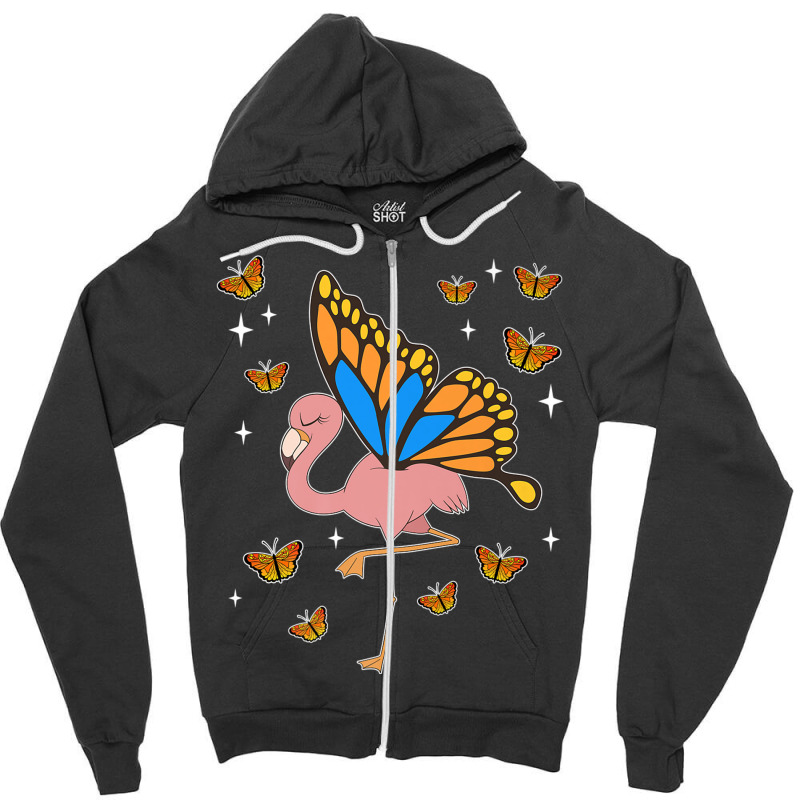 Flamingo Fantasy Butterfly Exotic Bird Animal Insect Pink Flamingo Zipper Hoodie by criticizematter | Artistshot