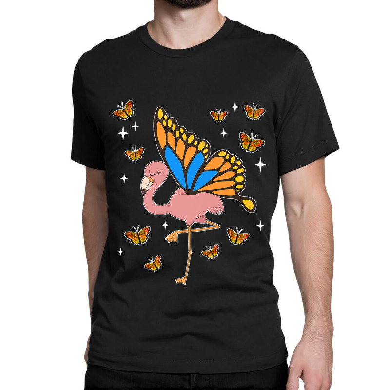 Flamingo Fantasy Butterfly Exotic Bird Animal Insect Pink Flamingo Classic T-shirt by criticizematter | Artistshot