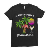 Flamingo 5 O'clock Somewhere Drinking Flamingo Ladies Fitted T-shirt | Artistshot