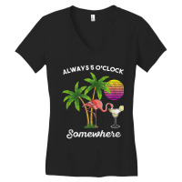 Flamingo 5 O'clock Somewhere Drinking Flamingo Women's V-neck T-shirt | Artistshot