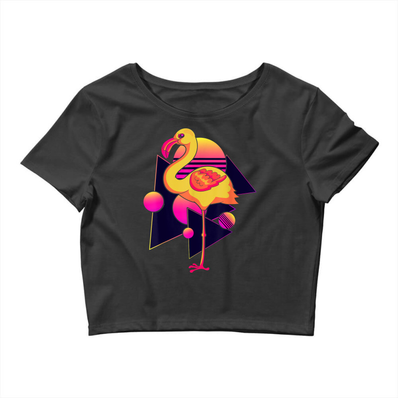 Flamingo 80s Vaporwave Zoo Animal Tropical Bird Lover Exotic Flamingo Crop Top by urethrapricey | Artistshot