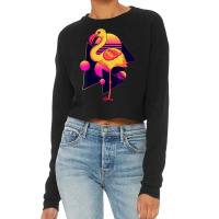 Flamingo 80s Vaporwave Zoo Animal Tropical Bird Lover Exotic Flamingo Cropped Sweater | Artistshot