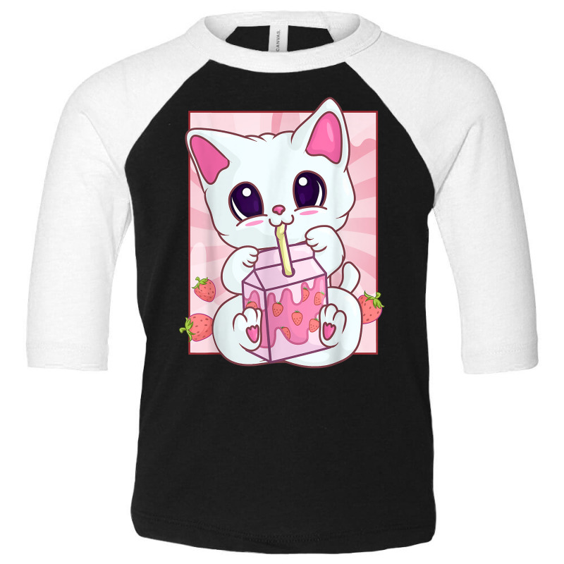 Strawberry Milkshake Cat For Women Girls, Kawaii Anime Neko T Shirt Toddler 3/4 Sleeve Tee by michealamifflin | Artistshot