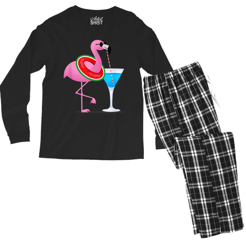 Flamingo Flamingo Drink Hello Summer Time Funny For Kids Men's Long Sleeve Pajama Set by criticizematter | Artistshot