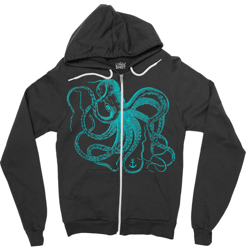 Vintage Octopus Cool Retro Marine Biologist Ocean Sea Life Tank Top Zipper Hoodie | Artistshot