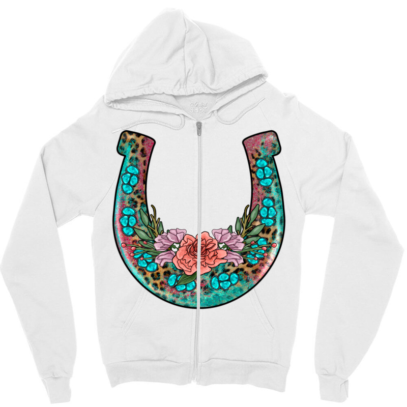 Leopard Glitter Gemstone Horseshoe Zipper Hoodie | Artistshot