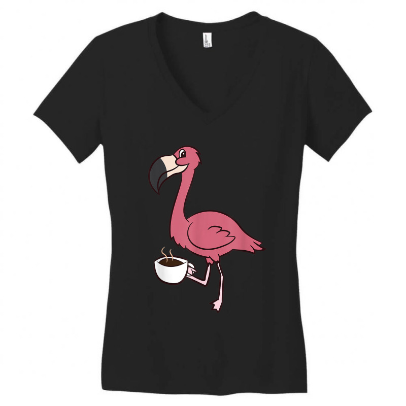 Flamingo Flamingo With Coffee Funny Coffee Drinking Flamingo Women's V-Neck T-Shirt by criticizematter | Artistshot