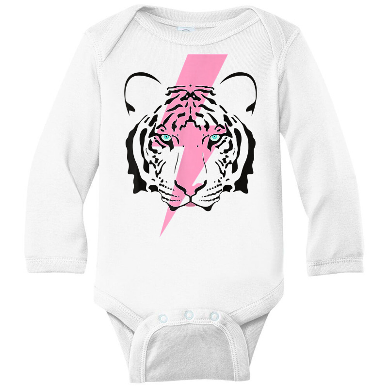 Tiger And Hot Pink Lightning Bolt T Shirt Long Sleeve Baby Bodysuit by hutchisongruda | Artistshot