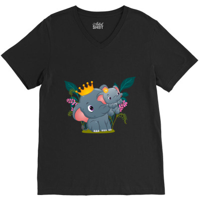 Beautiful Queen Of The Elephant Is Lifting Her V-neck Tee Designed By Roger