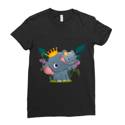 Beautiful Queen Of The Elephant Is Lifting Her Ladies Fitted T-shirt Designed By Roger