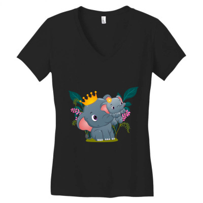 Beautiful Queen Of The Elephant Is Lifting Her Women's V-neck T-shirt Designed By Roger