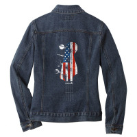 Guitar Bass Guitar Headstock Usa Flag For Bassist And Bass Player Ladies Denim Jacket | Artistshot