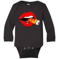 Women Smoke Cuban Cigar Lit Red Lips Smokings Long Sleeve Baby Bodysuit | Artistshot