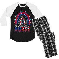 Nurse Cool Patriotic Oncology Nurse Usa Flag Rainbow 4th Of July Men's 3/4 Sleeve Pajama Set | Artistshot