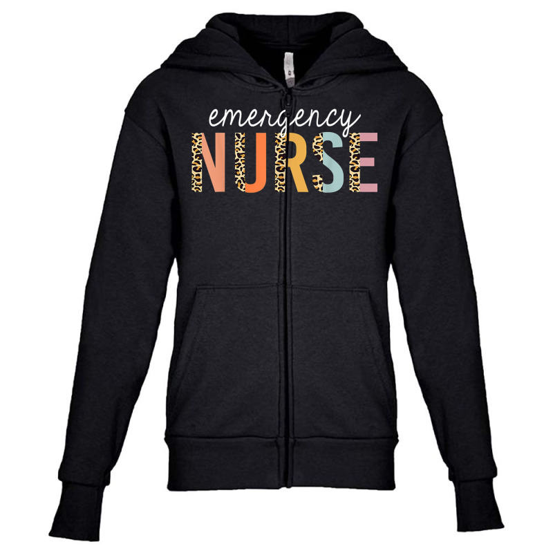 Nurse Emergency Nurse Leopard Print Er Nurse Nursing School Youth Zipper Hoodie | Artistshot