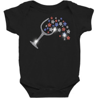 Womens Wine Glass Stars Bling Vintage 4th Of July Bling Rhinestone V N Baby Bodysuit | Artistshot