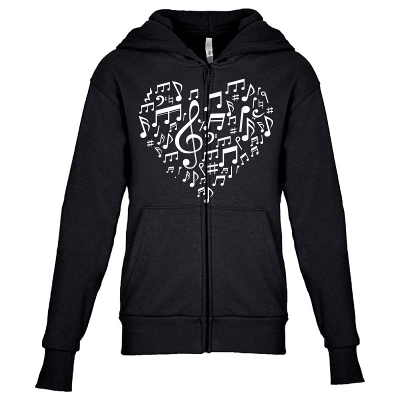 Heart Shape Musical Notes Music Lovers Gifts Valentines Day T Shirt Youth Zipper Hoodie by nayarilorenzi | Artistshot