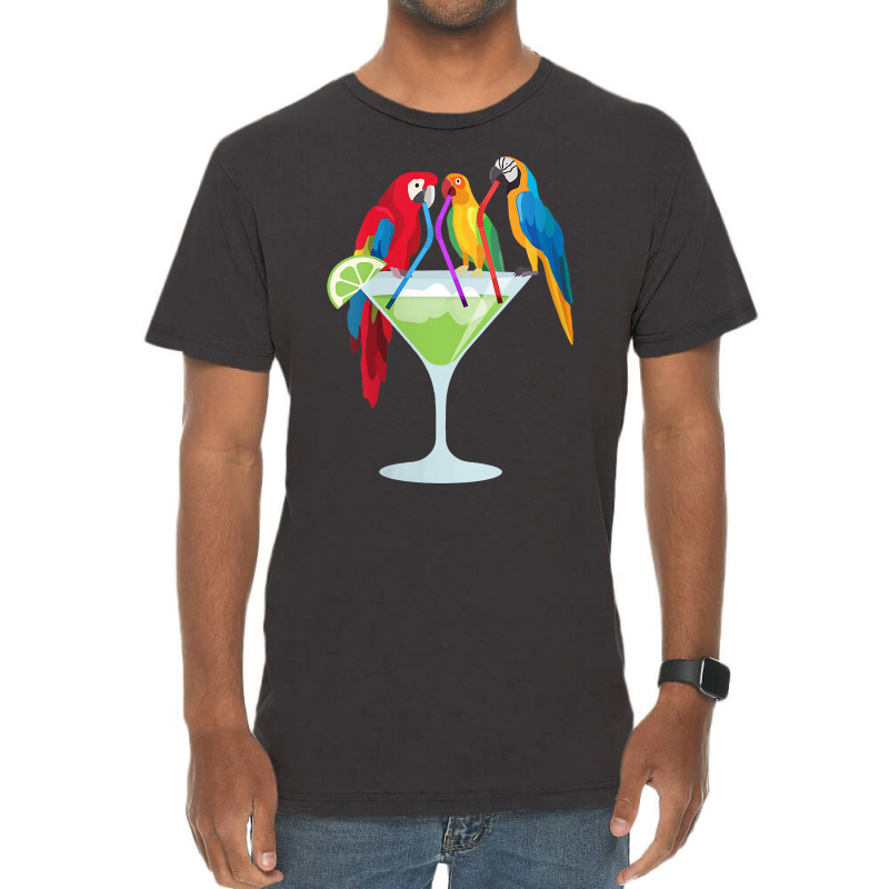 Womens Parrots Drinking Margarita Tropical Vacation Hawaiian Birds V N Vintage T-Shirt by mikidicosmo | Artistshot