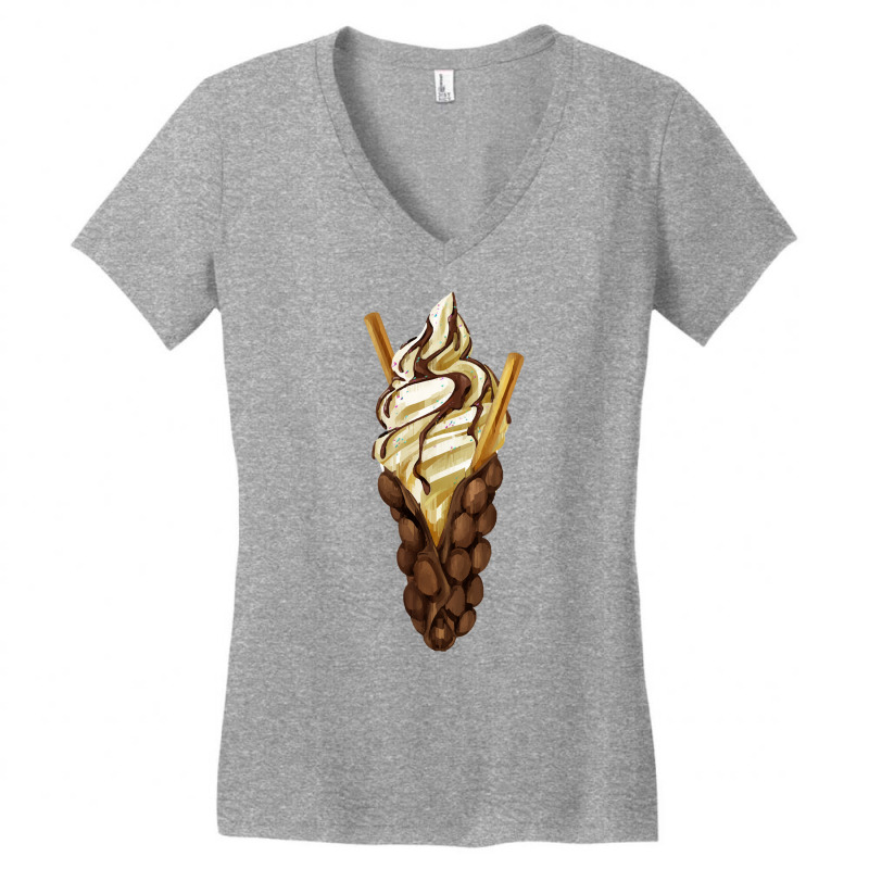 Bubble Waffle Ice Cream T  Shirt Egg Bubble Chocolate Waffle Vanilla I Women's V-Neck T-Shirt by pintailracehorse | Artistshot