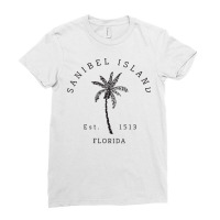 Womens Retro Cool Original Sanibel Island Florida Palm Tree Novelty V Ladies Fitted T-shirt | Artistshot