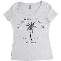 Womens Retro Cool Original Sanibel Island Florida Palm Tree Novelty V Women's Triblend Scoop T-shirt | Artistshot