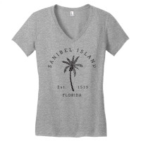 Womens Retro Cool Original Sanibel Island Florida Palm Tree Novelty V Women's V-neck T-shirt | Artistshot