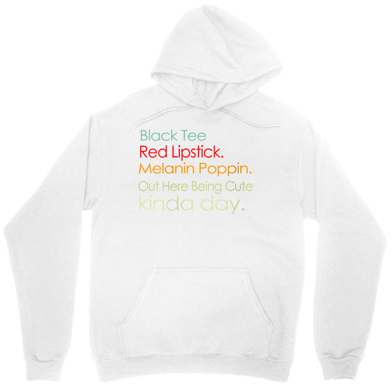 Womens Black Tee Red Lipstick Melanin Poppin Out Here Being Cute V Nec Unisex Hoodie | Artistshot