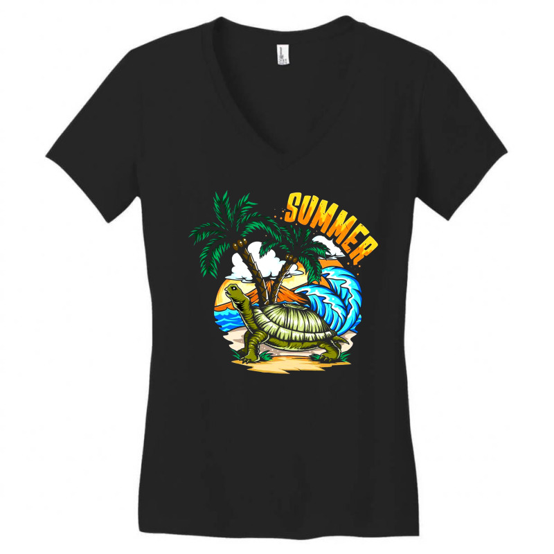 Coconut Tree With Surfboard Women's V-neck T-shirt | Artistshot