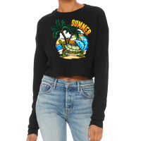 Coconut Tree With Surfboard Cropped Sweater | Artistshot