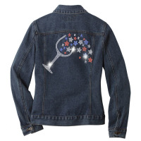 Womens Wine Glass Stars Bling Vintage 4th Of July Bling Rhinestone V N Ladies Denim Jacket | Artistshot