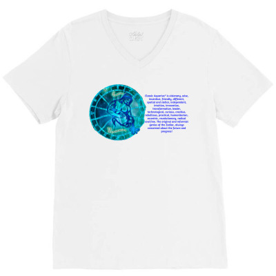 Aquarius Sign Zodiac Astrology Horoscope T-shirt V-neck Tee Designed By Arnaldo Da Silva Tagarro