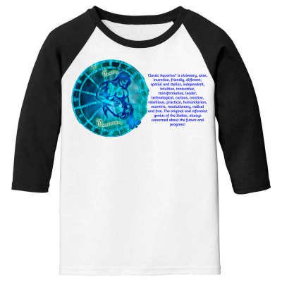 Aquarius Sign Zodiac Astrology Horoscope T-shirt Youth 3/4 Sleeve Designed By Arnaldo Da Silva Tagarro