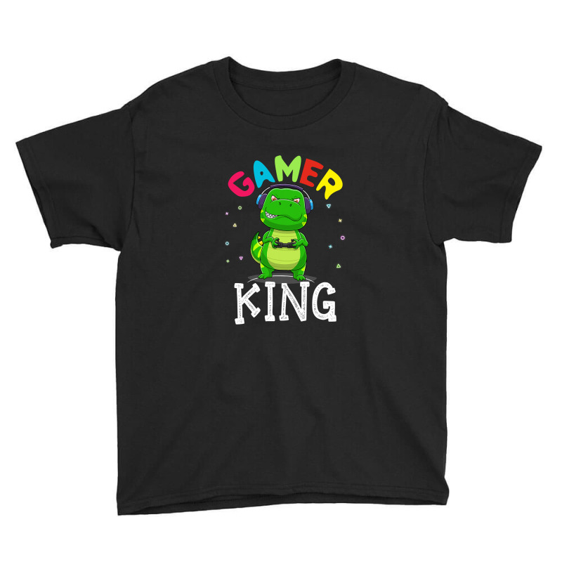 Thanksgiving Gamer King Trex Dinosaur Playing Video Games Kid Boys Gam Youth Tee | Artistshot