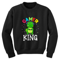 Thanksgiving Gamer King Trex Dinosaur Playing Video Games Kid Boys Gam Youth Sweatshirt | Artistshot