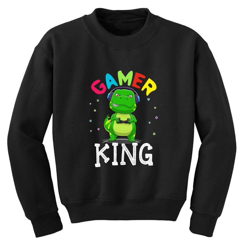 Thanksgiving Gamer King Trex Dinosaur Playing Video Games Kid Boys Gam Youth Sweatshirt | Artistshot