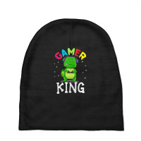 Thanksgiving Gamer King Trex Dinosaur Playing Video Games Kid Boys Gam Baby Beanies | Artistshot