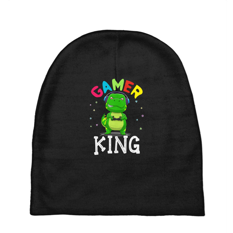 Thanksgiving Gamer King Trex Dinosaur Playing Video Games Kid Boys Gam Baby Beanies | Artistshot