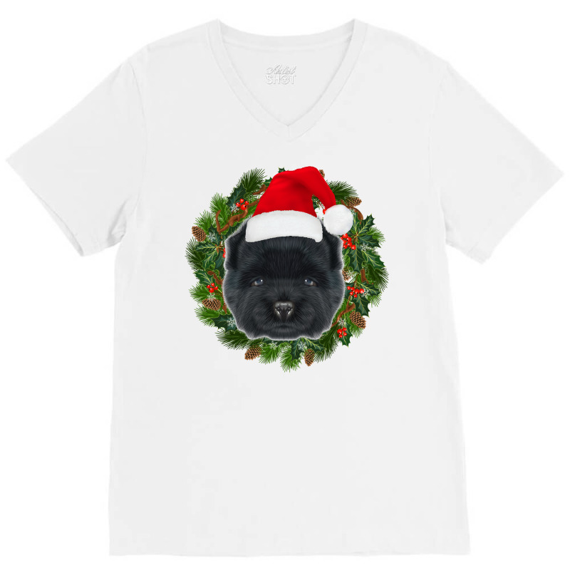 Chow Chow Dog In Santa Hat Merry Christmas Funny Dogs Xmas Sweatshirt V-neck Tee | Artistshot