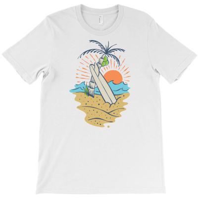 Surfboard And Beach T-shirt Designed By Afif Quilimo