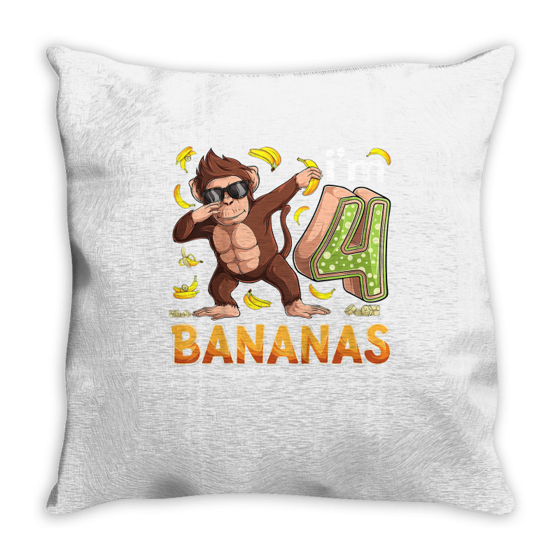 Kids 4 Year Old Monkey Birthday Safari Jungle Animal 4th B Day T Shirt Throw Pillow | Artistshot