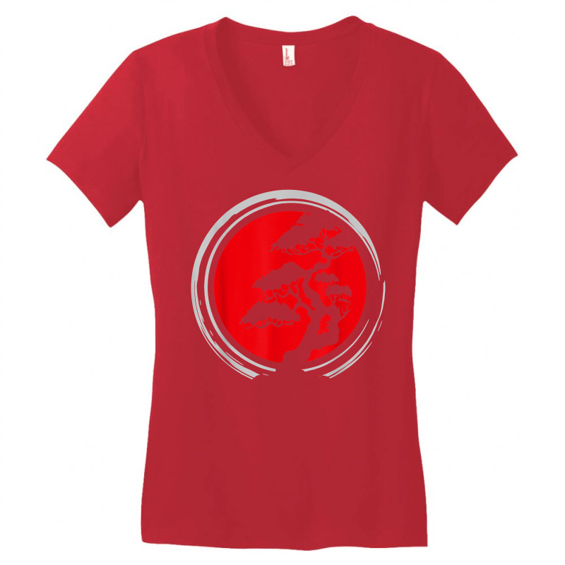 Red Moon Buddhist Gardening Japanese Culture Bonsai Tree T Shirt Women's V-neck T-shirt | Artistshot